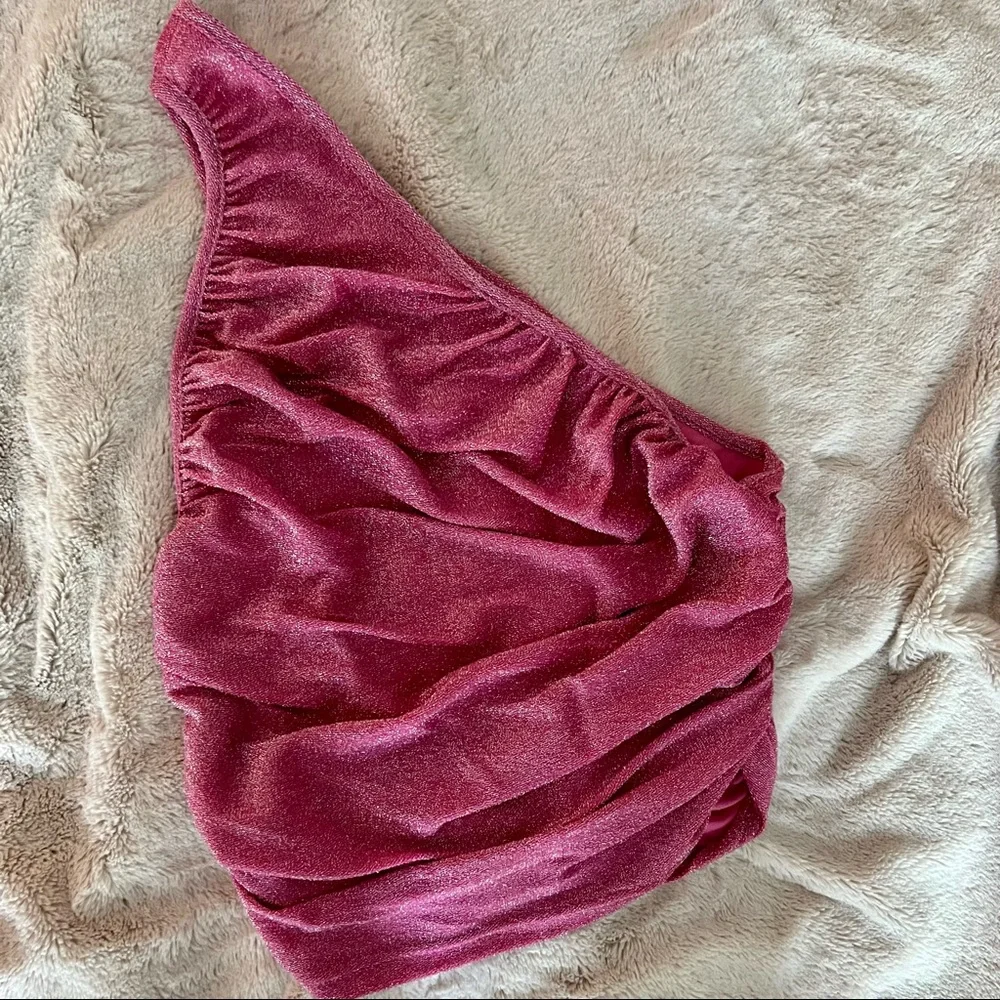 Shein Glitter One Shoulder Ruched Top NIP - Picture 6 of 8